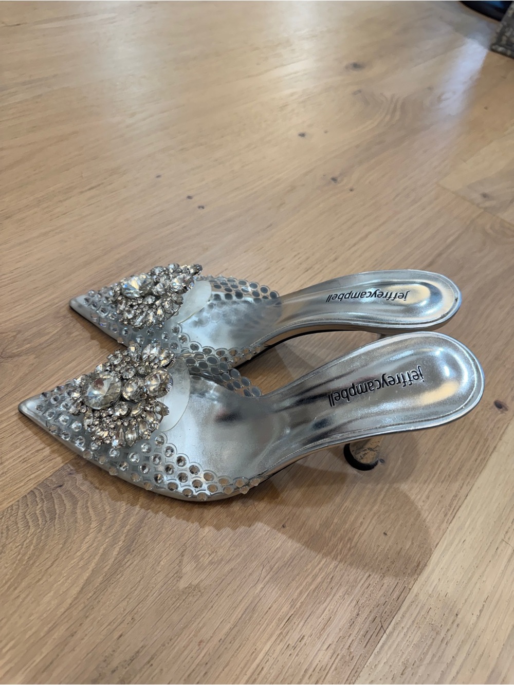 Jeffrey Campbell Silver Crystal-Embellished Pointed Mules - Picture 4 of 5